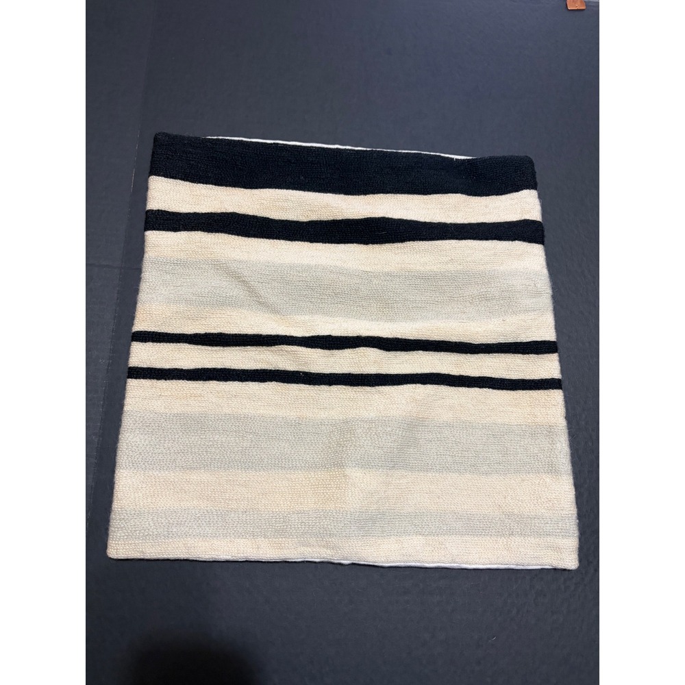 Judy Ross 16x16.5" Wool Striped Pillow Cover Black Cream Gray Envelope Back